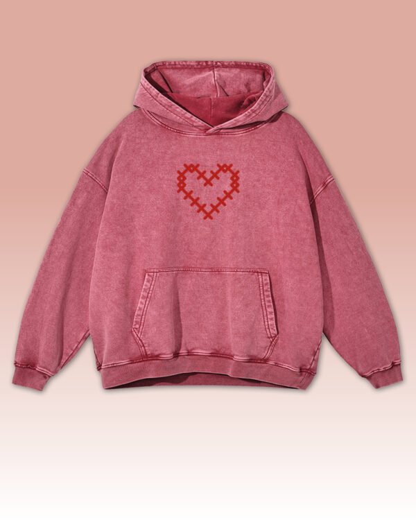 Bluza oversize z kapturem <br>Haftowane Serce <br>Efekt sprania